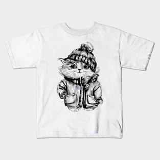 Antropomophic Cute Cat in Winter Dress Kids T-Shirt